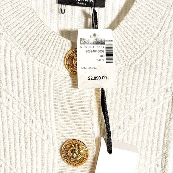 Balmain Gold Buttons White Cropped Cardigan Sweater - Picture 4 of 9